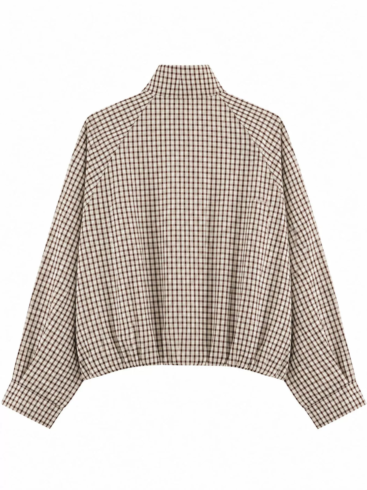 Light Brown Plaid plaid stand-collar cropped jacket, back view