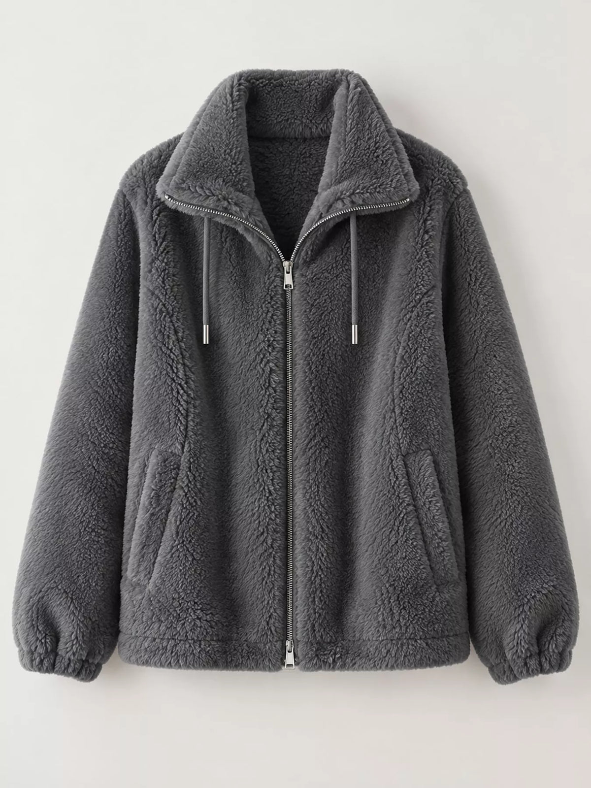Faux-fur jacket, gray flat lay