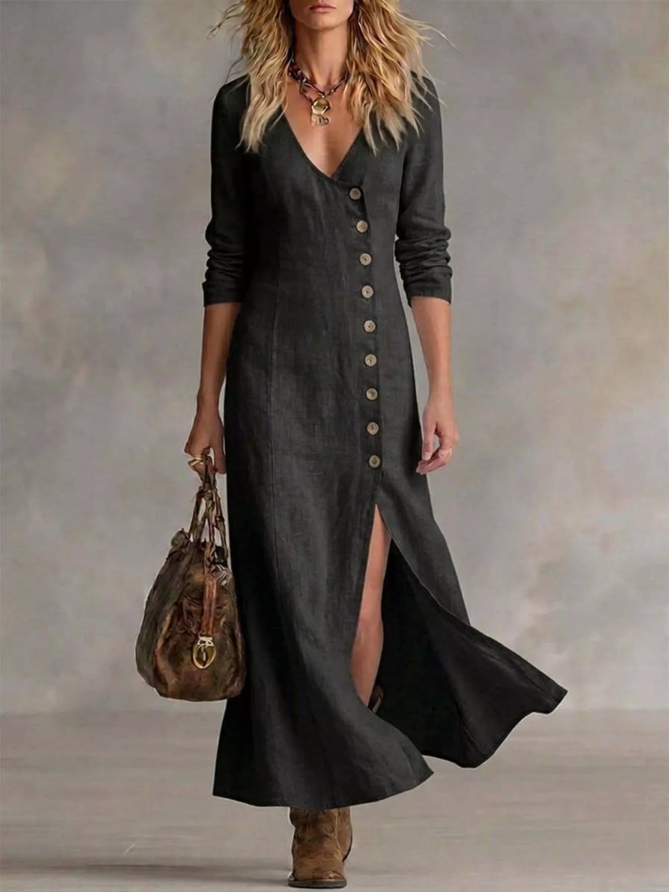 Trendsi Slit Button-Down Midi Dress -