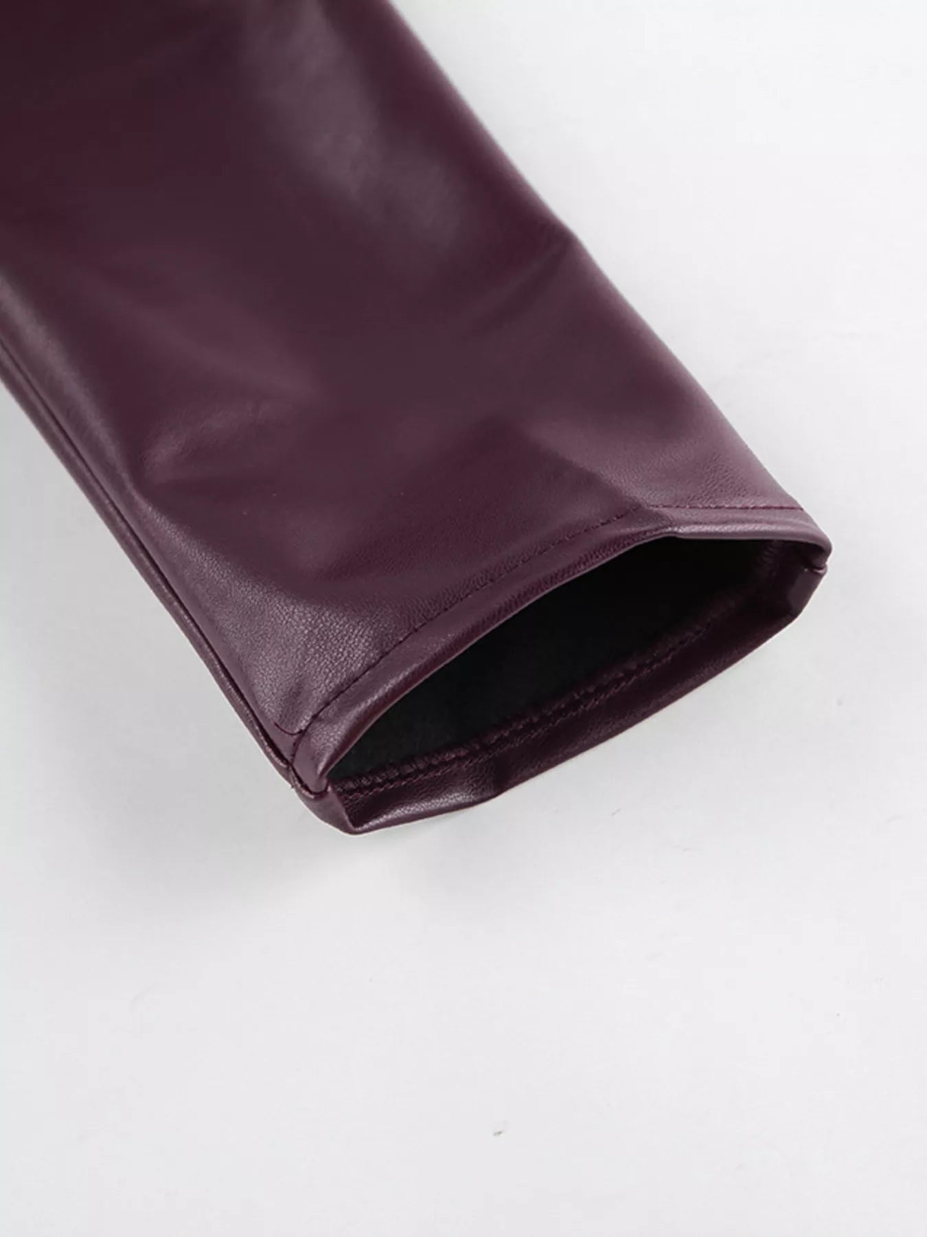Trendsi Stand Collar Belted Faux Leather Jacket -