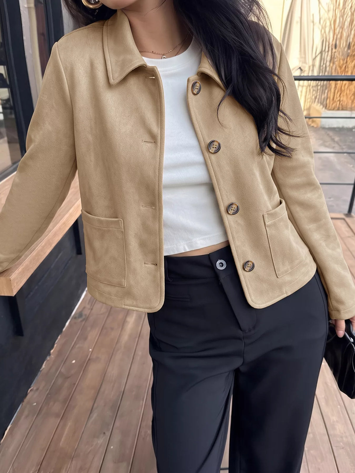 Trendsi Collared Neck Button Up Jacket -