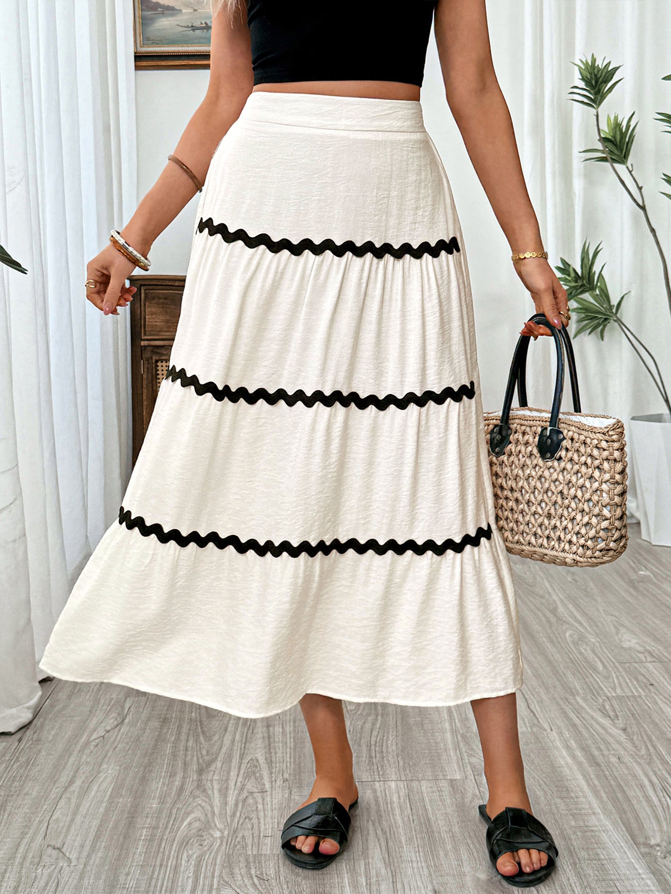 Trendsi Tiered Flowy Midi Skirt -