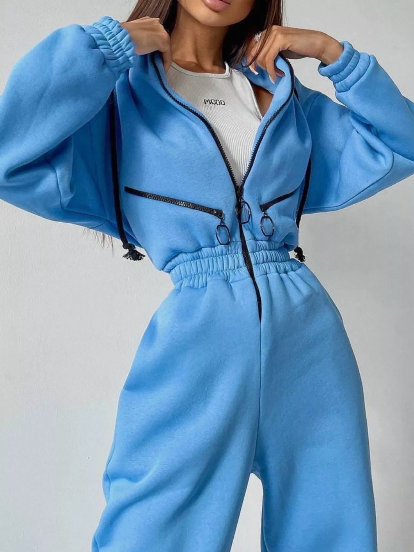 Trendsi Zip Front Dropped Shoulder Jumpsuit -