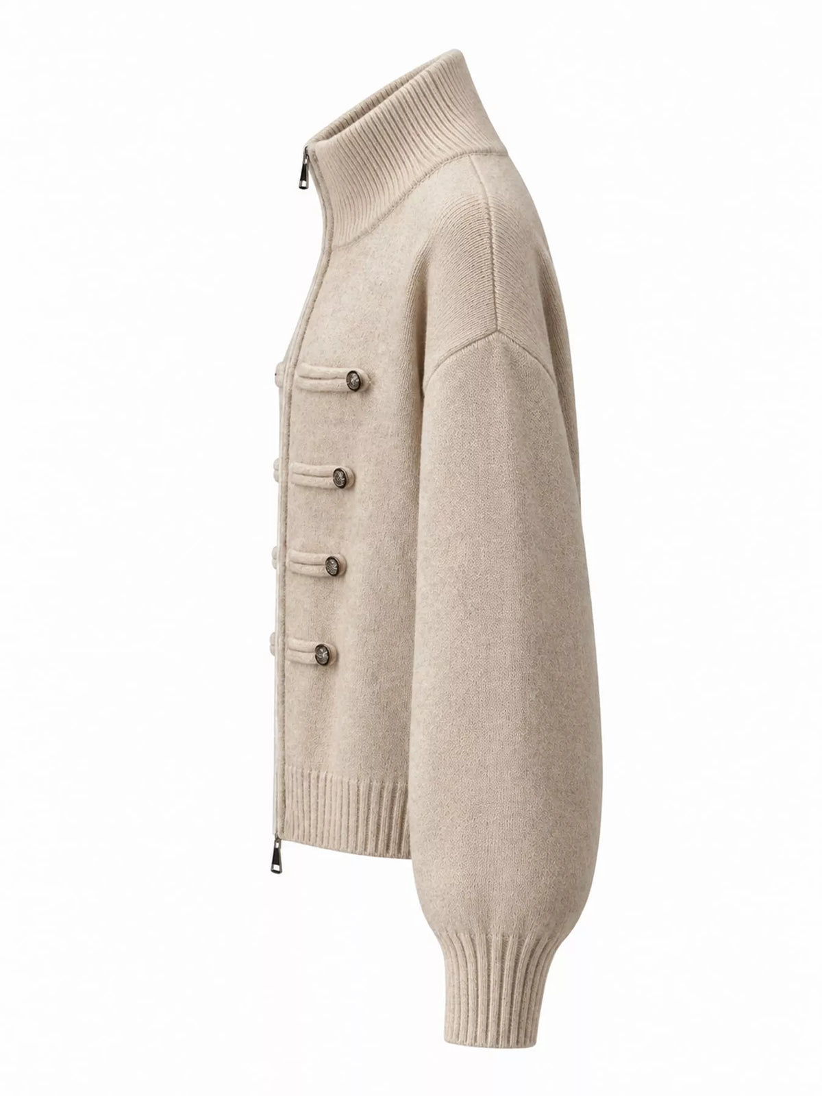 Oatmeal turtleneck zip-up cardigan