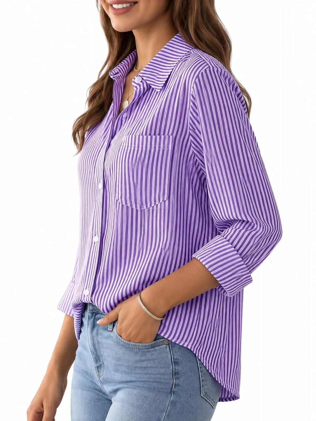 Striped long shirt, purple side