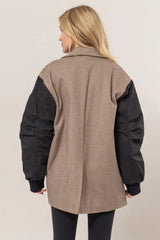 Trendsi HYFVE Herringbone Mixed Media Contrast Long Sleeve Blazer -