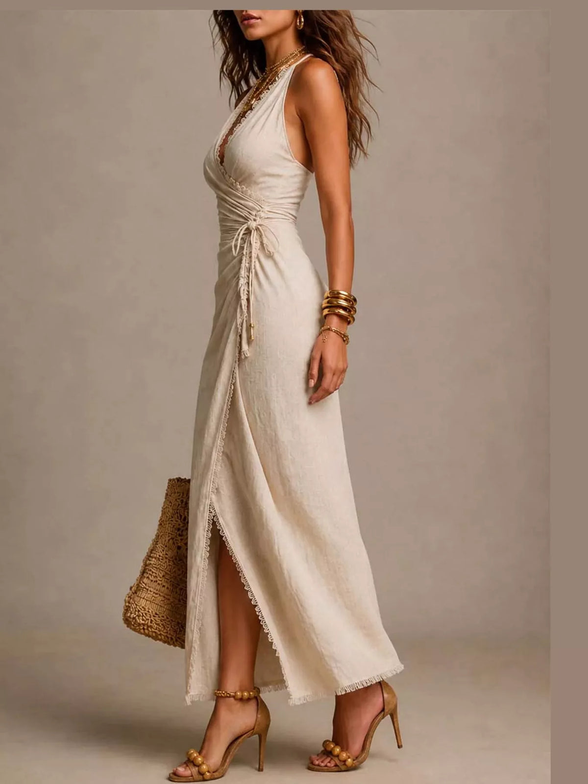 Lace Detail Sleeveless Wrap Dress — side view