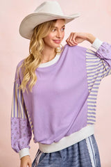 Trendsi BiBi Mix and Match Sweatshirt with Floral Sleeve Striped -