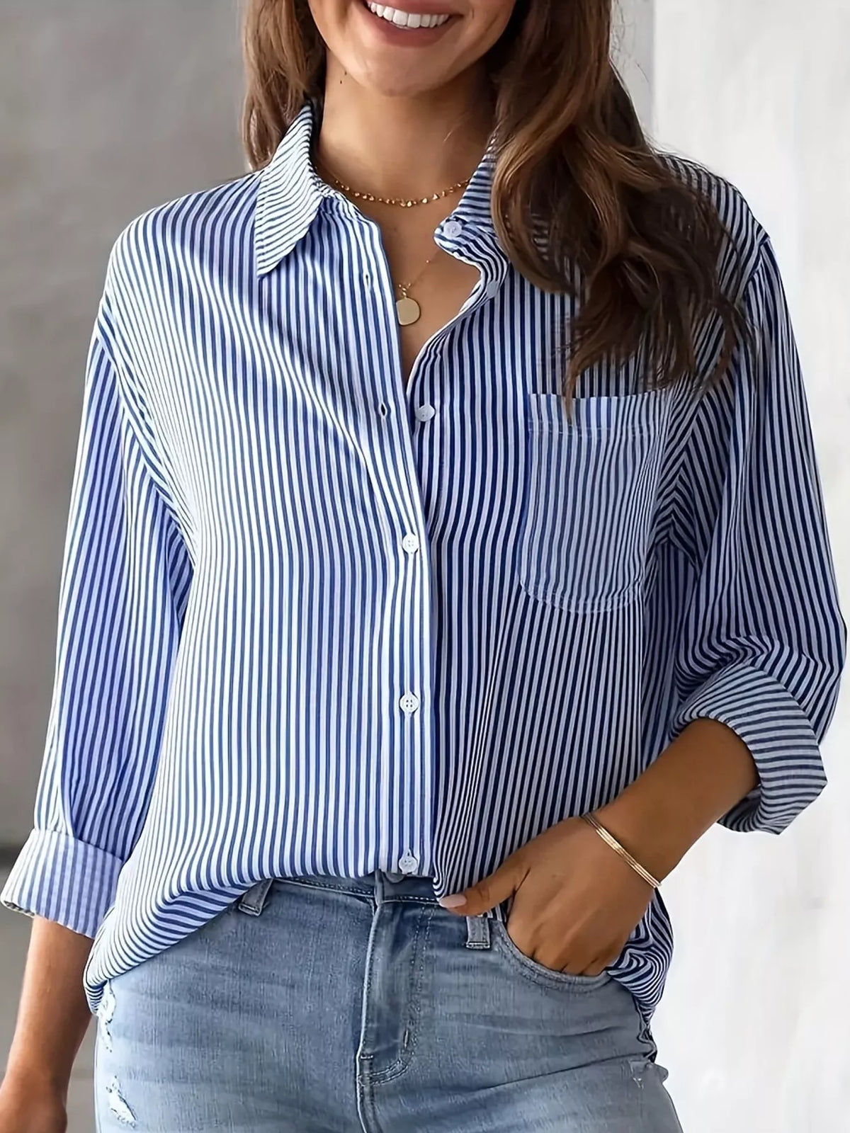 Striped long shirt, blue front