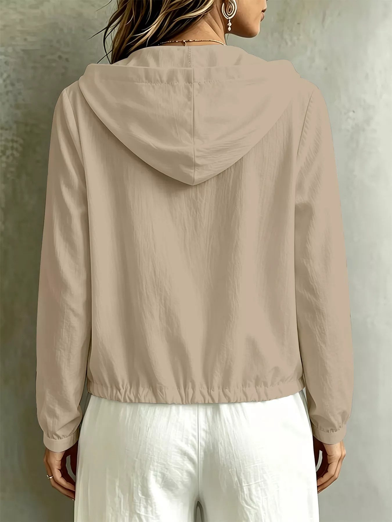 Trendsi Button Detail Long Sleeve Hooded Blouse -