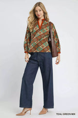 Trendsi Umgee Abstract Print Ruffle Neck Top -