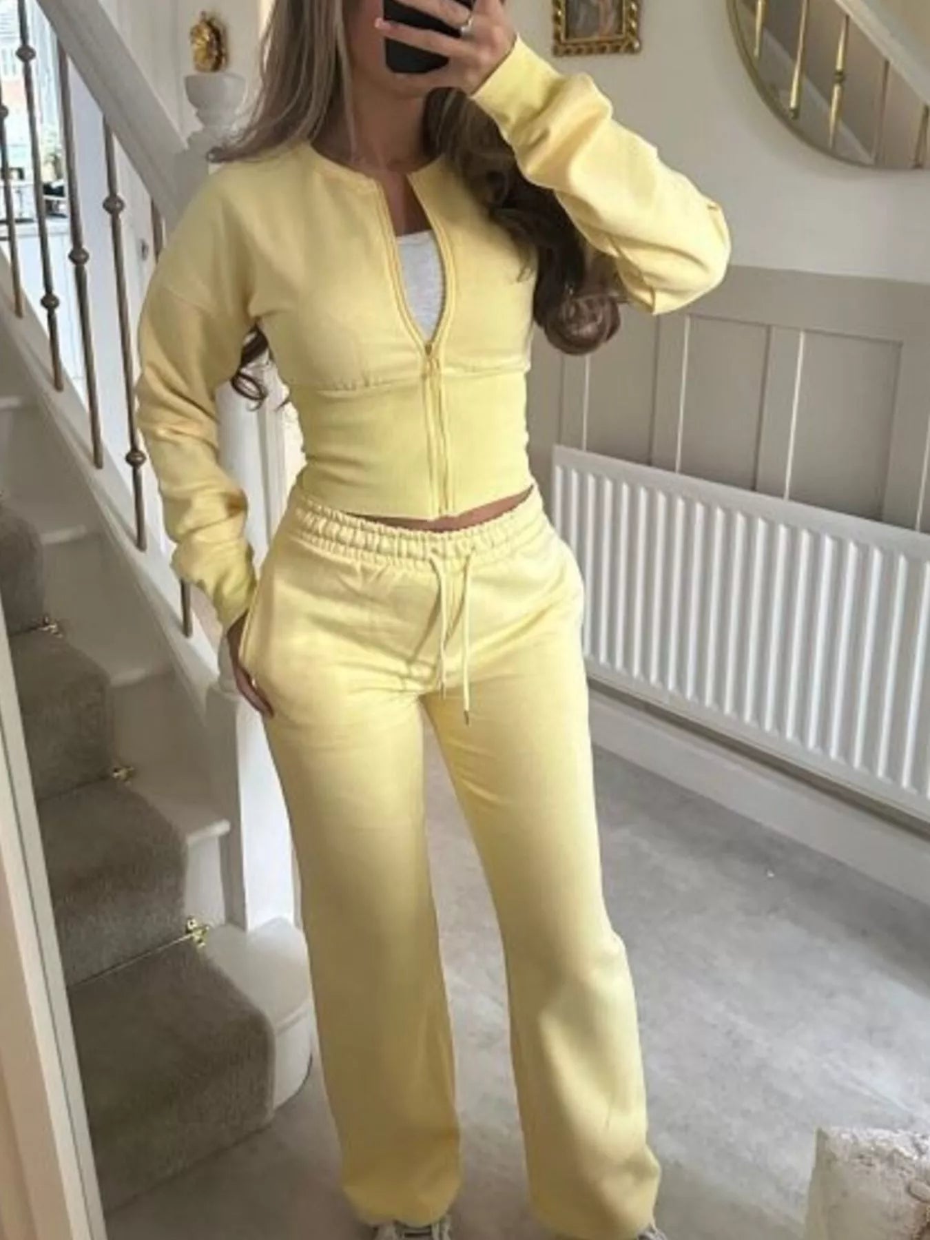 Trendsi Zip-Up Crop Hoodie and High-Waisted Pants Set -