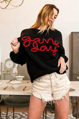 Trendsi BiBi Game Day Metallic Letter Sweater -
