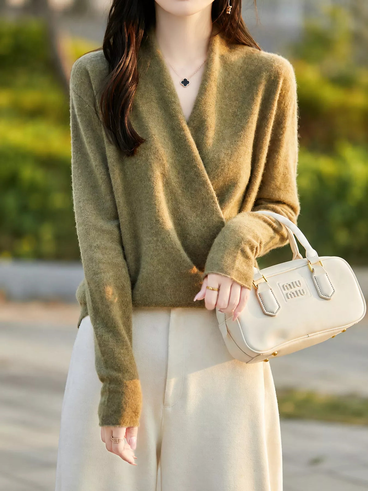 Surplice Long Sleeve Sweater — front view