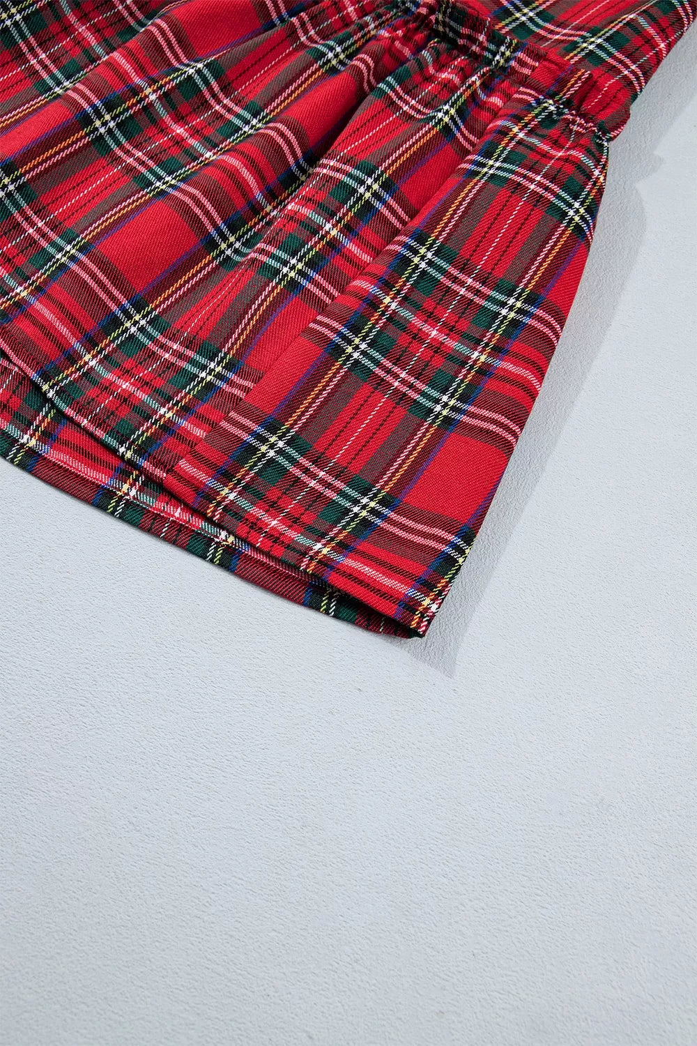 Trendsi Plaid Knot Neck Short Sleeve Mini Shift Dress -