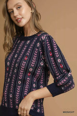 Trendsi Umgee Jacquard Knit Puff Sleeve Sweater -
