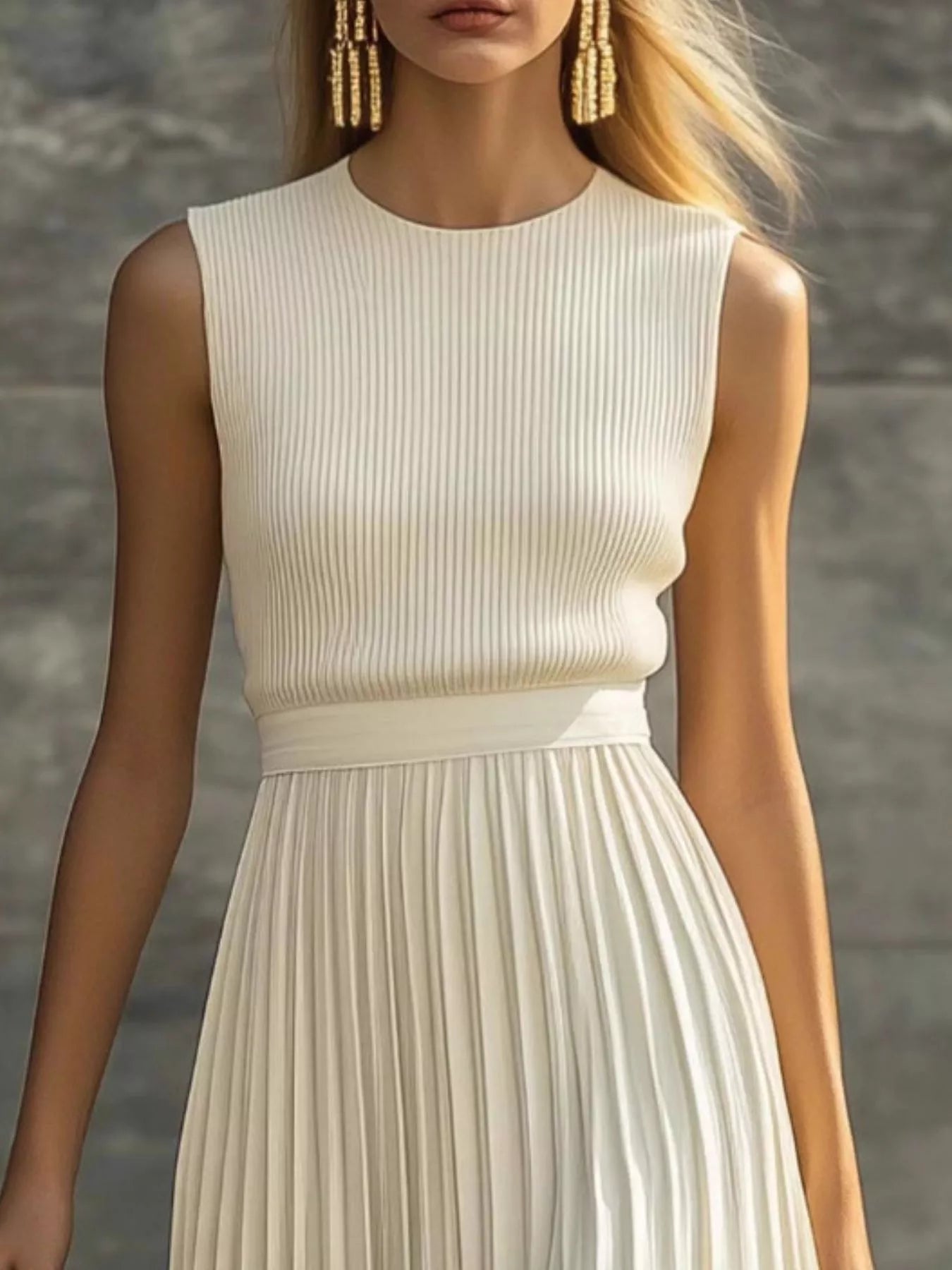Trendsi Ribbed Sleeveless Pleated Maxi Dress -