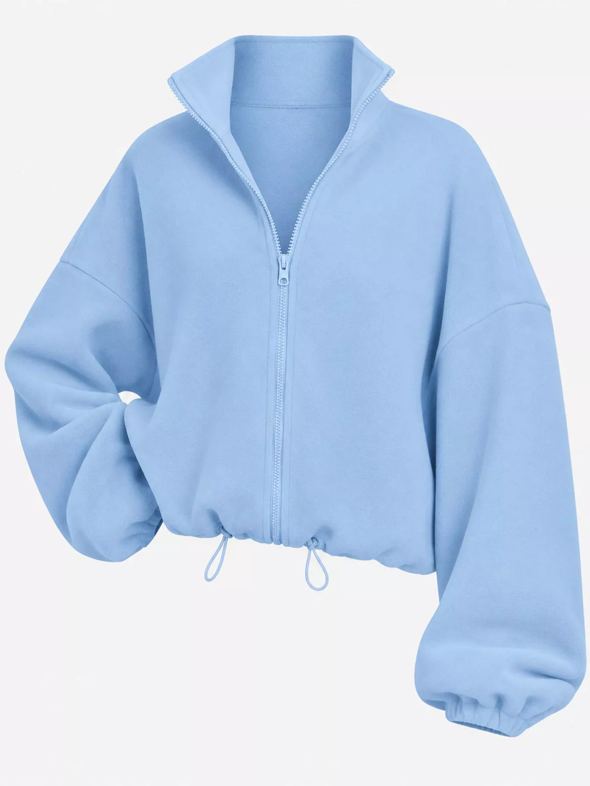 Blue drawstring hem zip-up jacket