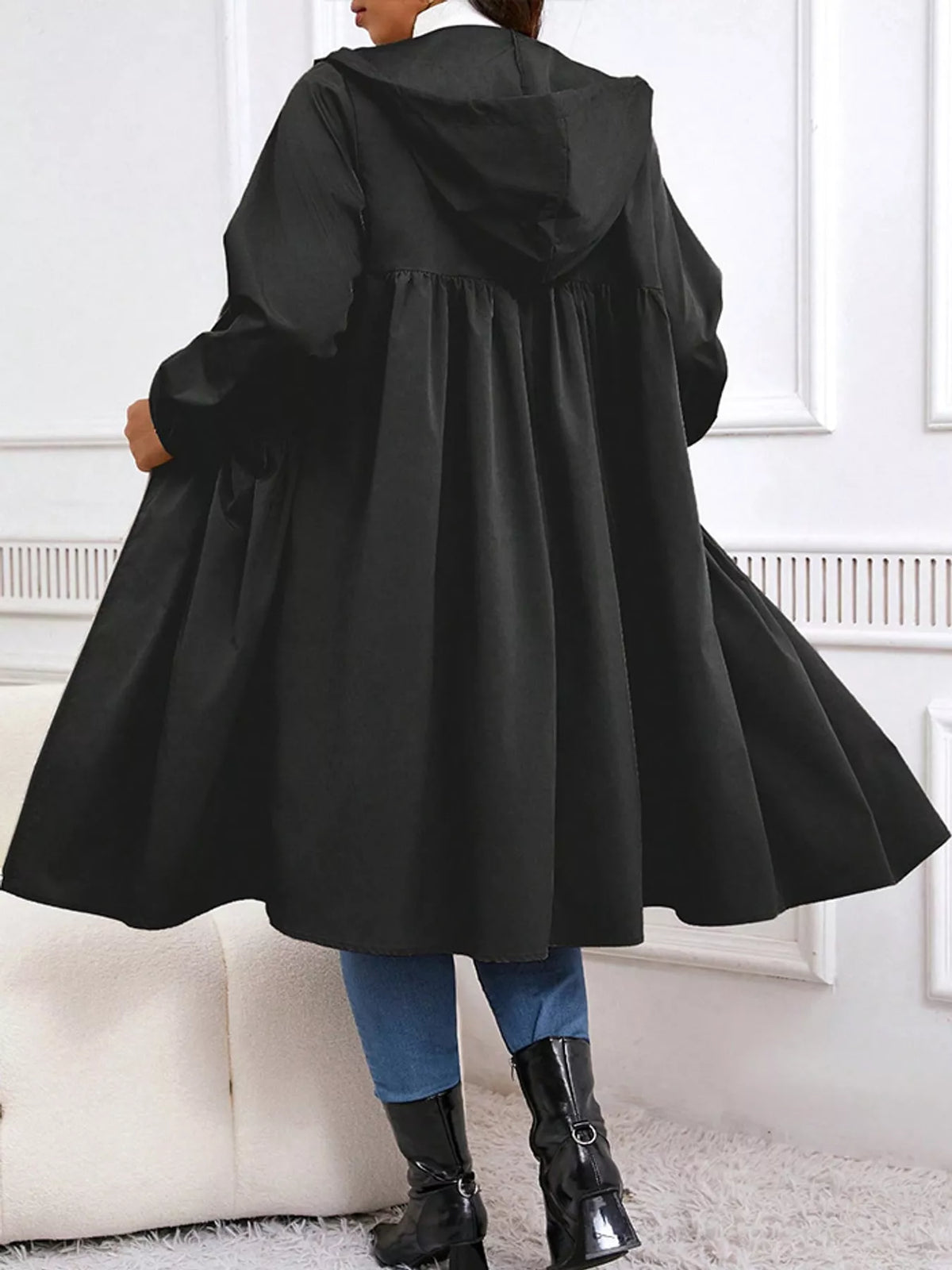 Hooded longline jacket, black back