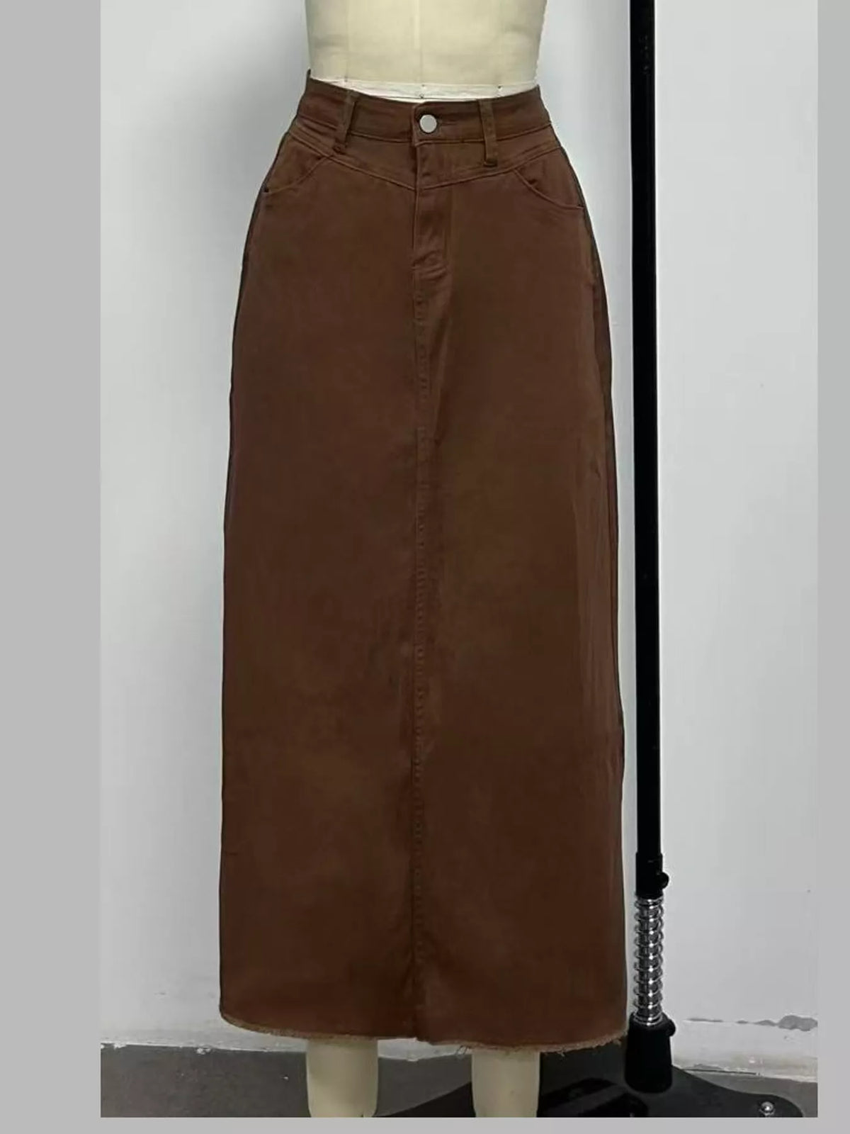 Raw Hem Maxi Denim Skirt — garment front