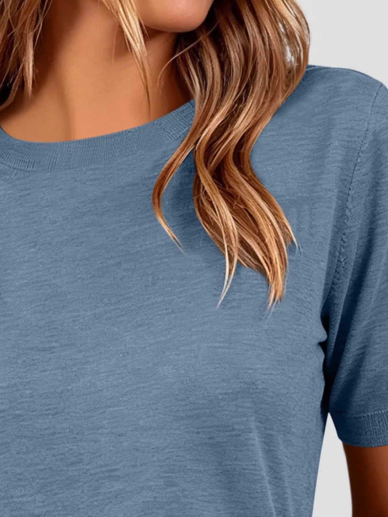 Trendsi Classic Crew Neck Short Sleeve Knit Top -