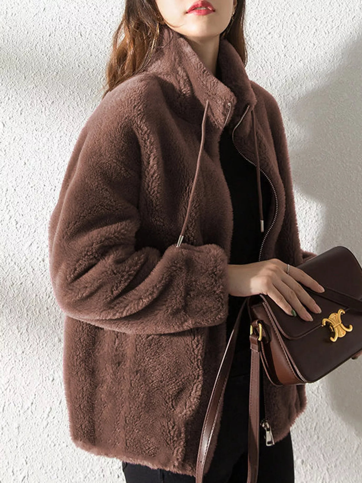 Faux-fur jacket, brown side