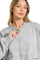 Trendsi Zenana Acid Washed Fleece Jacket - Outerwear