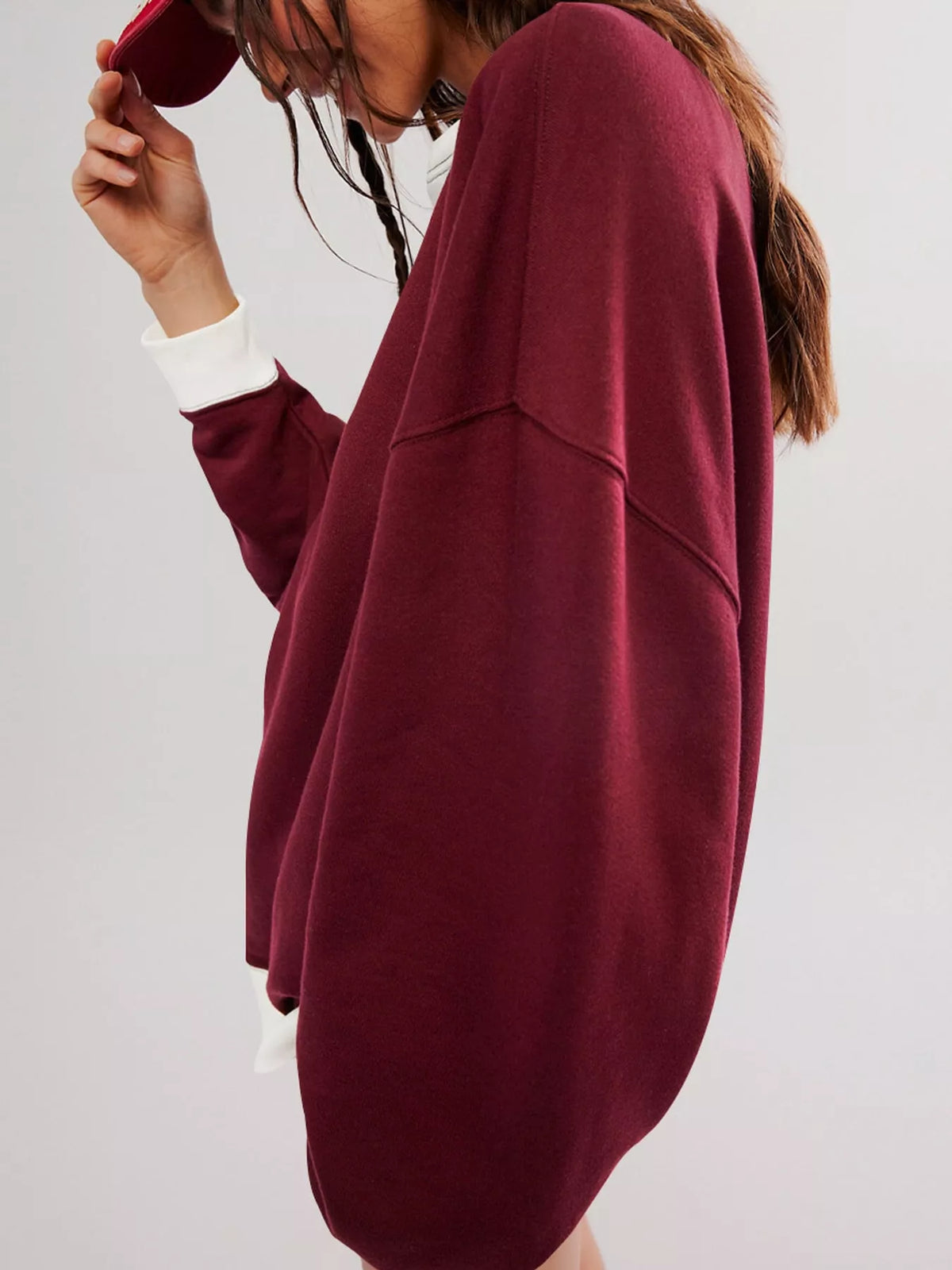 Burgundy dropped shoulder long sleeve sweatshirt