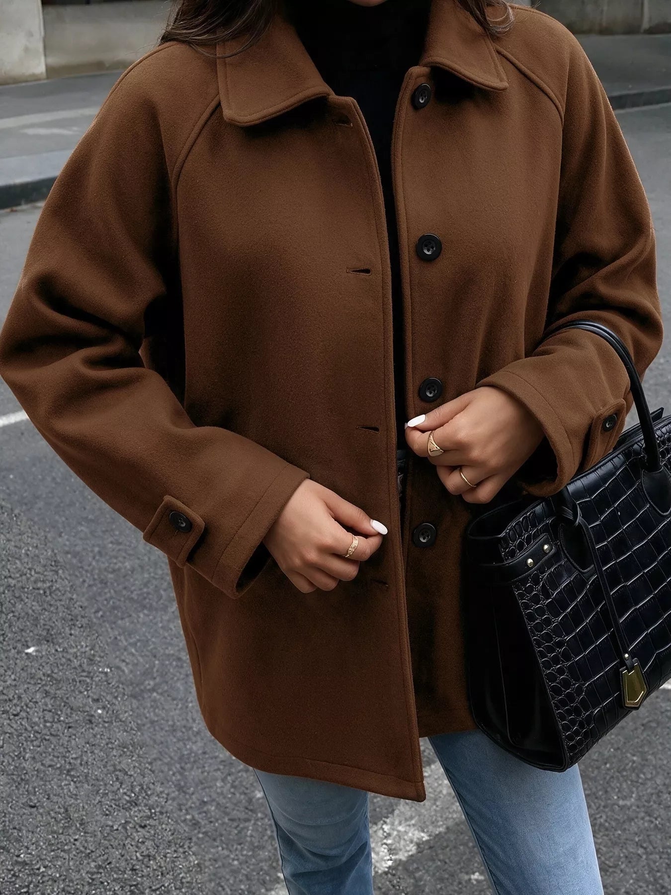 Trendsi Single-Breasted Raglan Sleeve Outerwear -