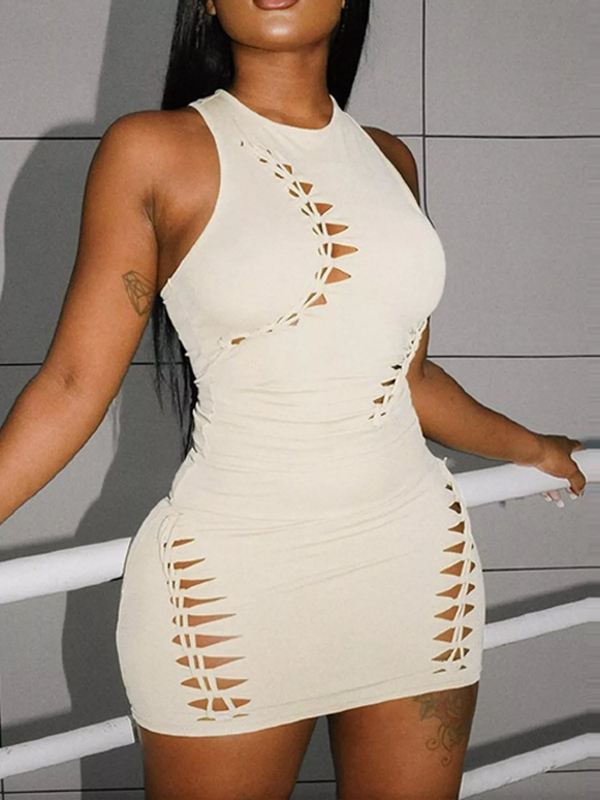 Sleeveless Cut-Out Bodycon Top and Mini Skirt Set — front view