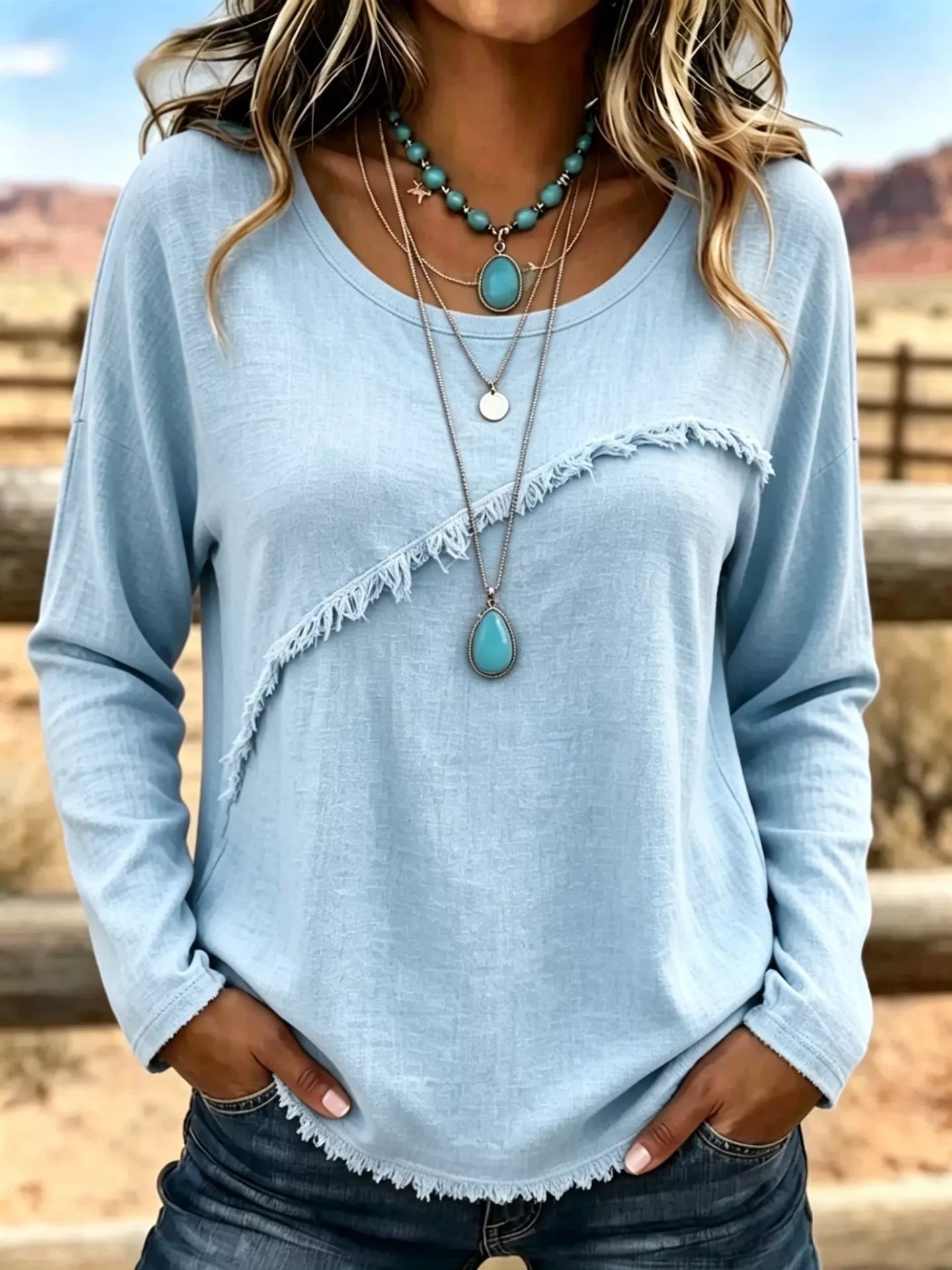 Trendsi Full Size Fringe Detail Long Sleeve T-Shirt Plus Size -