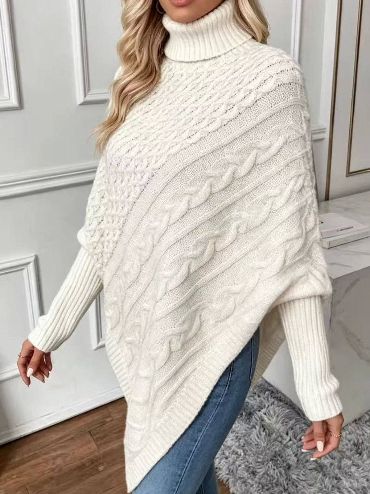 Turtleneck Cable Knit Sweater in cream