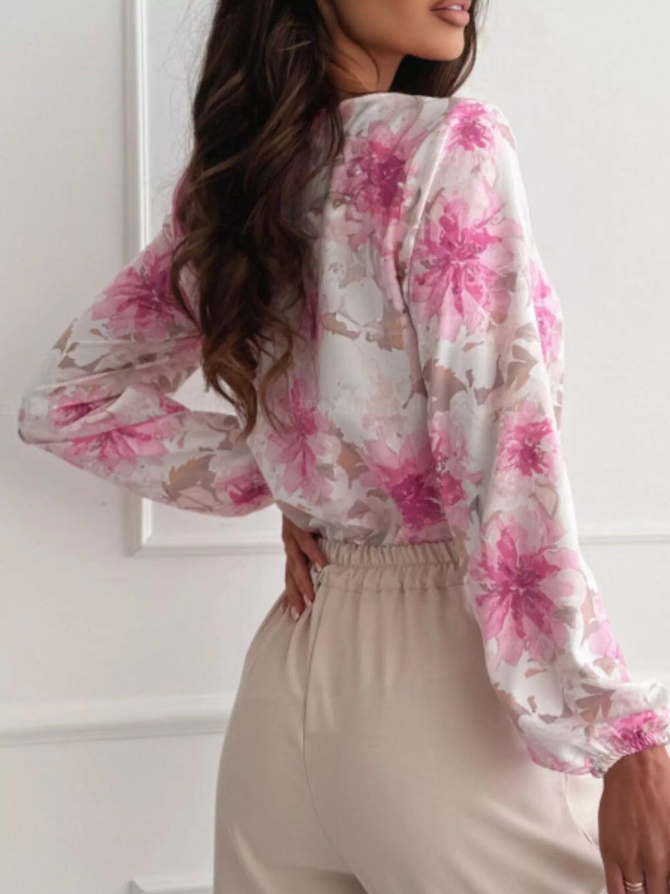 Trendsi Floral Print Balloon Sleeve Blouse -