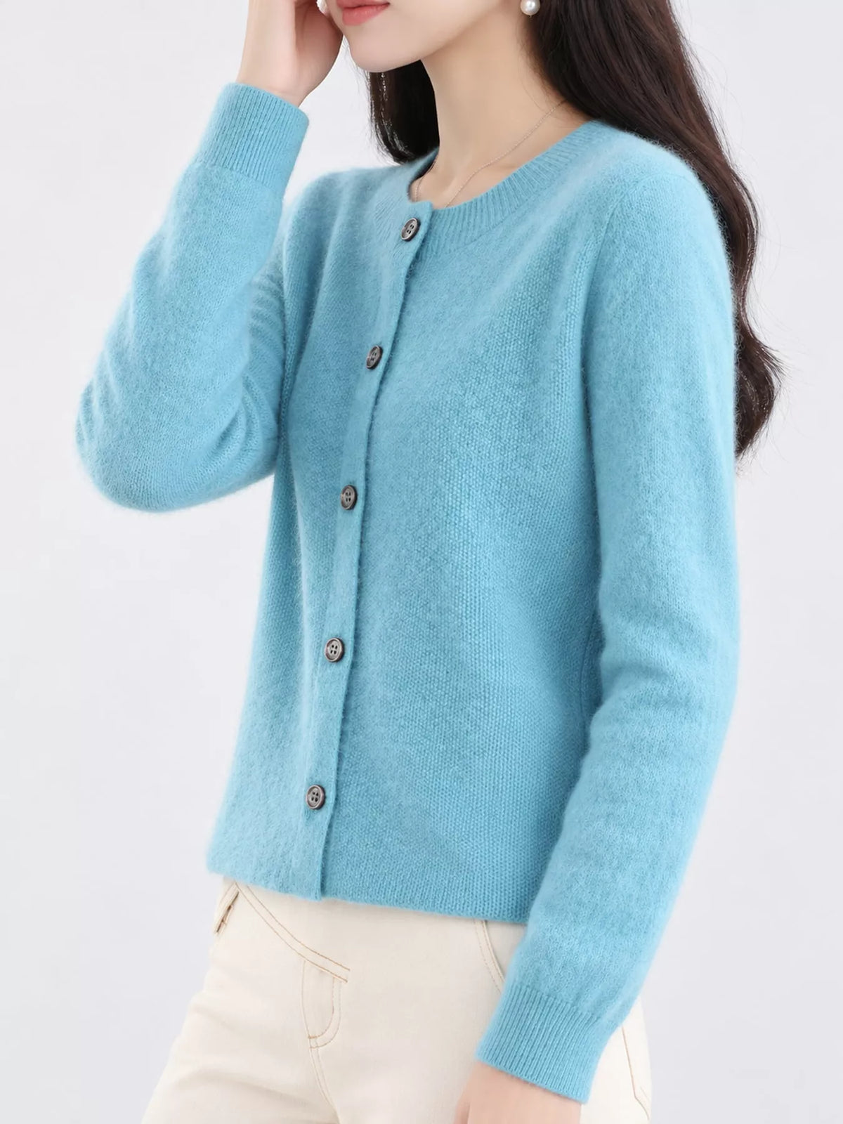 Ribbed cardigan, blue side