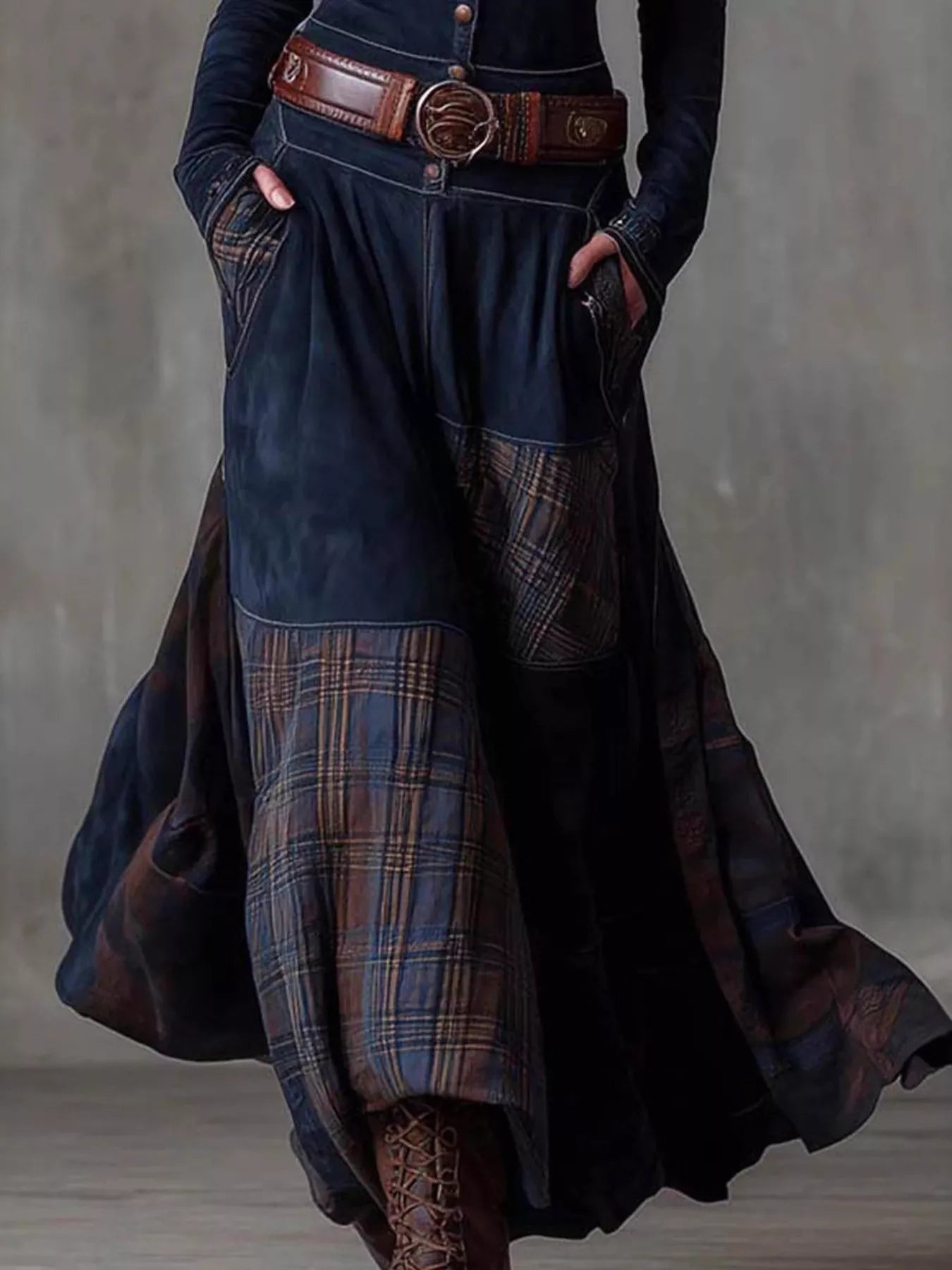 Trendsi Full Size Button Front Plaid Patchwork Maxi Dress Plus Size -