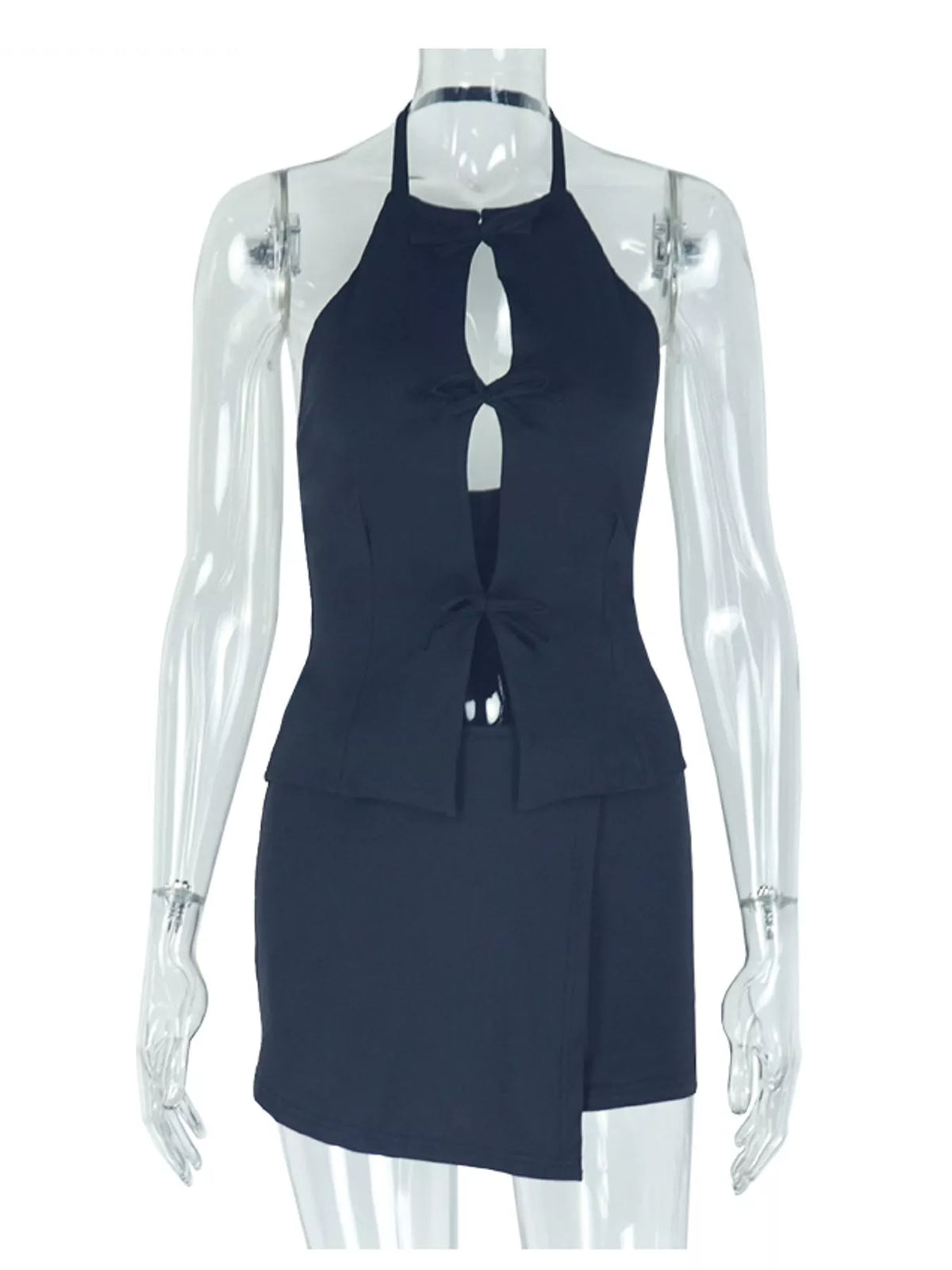 Halter Cut-Out Vest and Skort Set — garment front