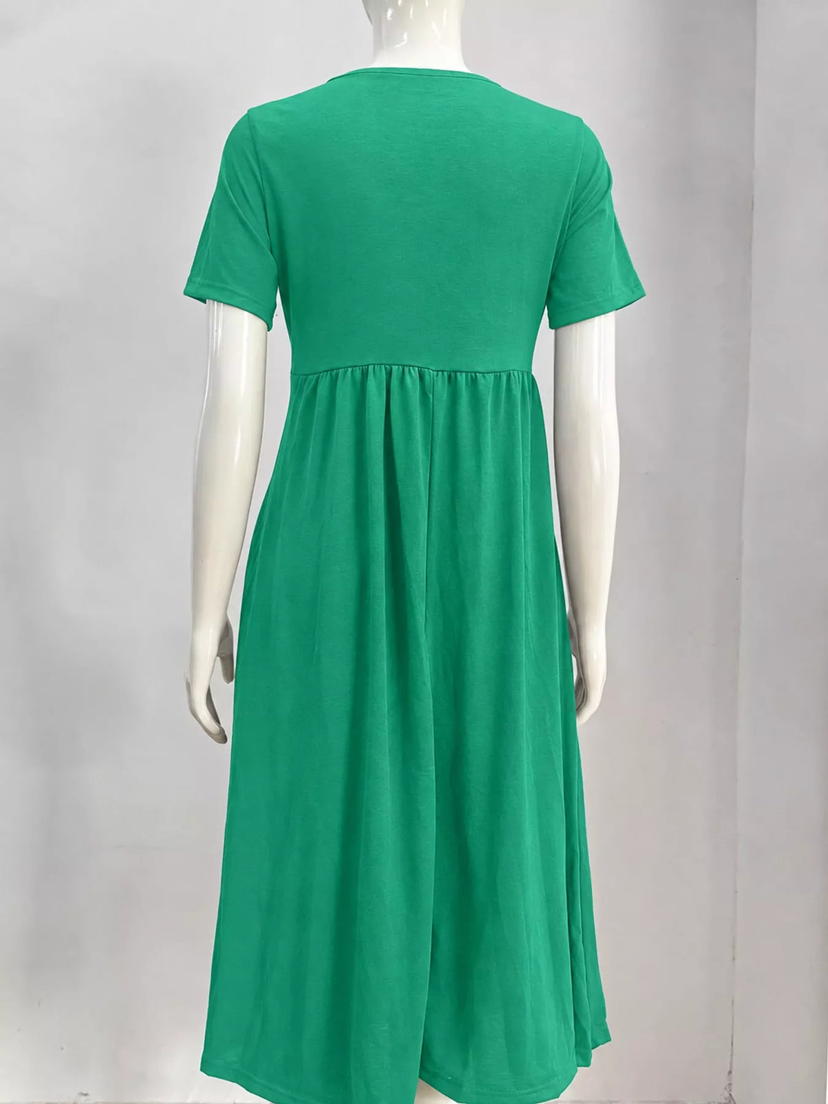 Green crisscross short sleeve midi dress, back view