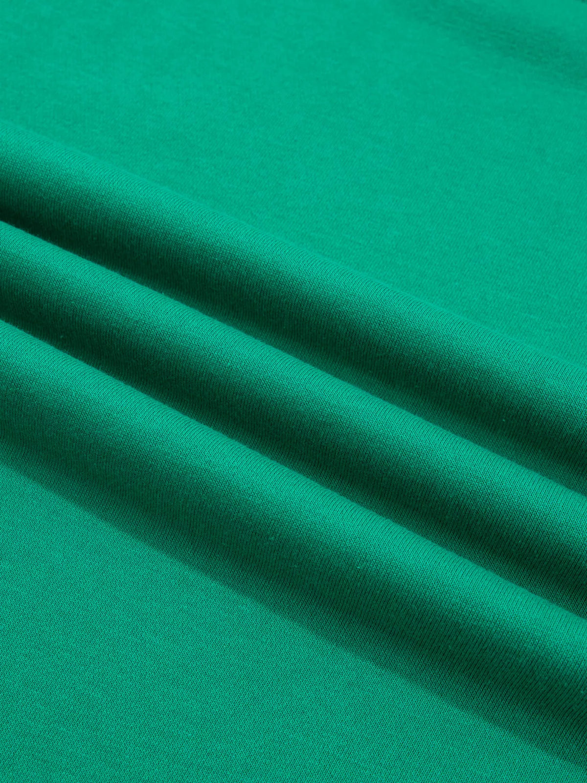 Green sweatshirt with contrast striped ribbed trim, fabric detail