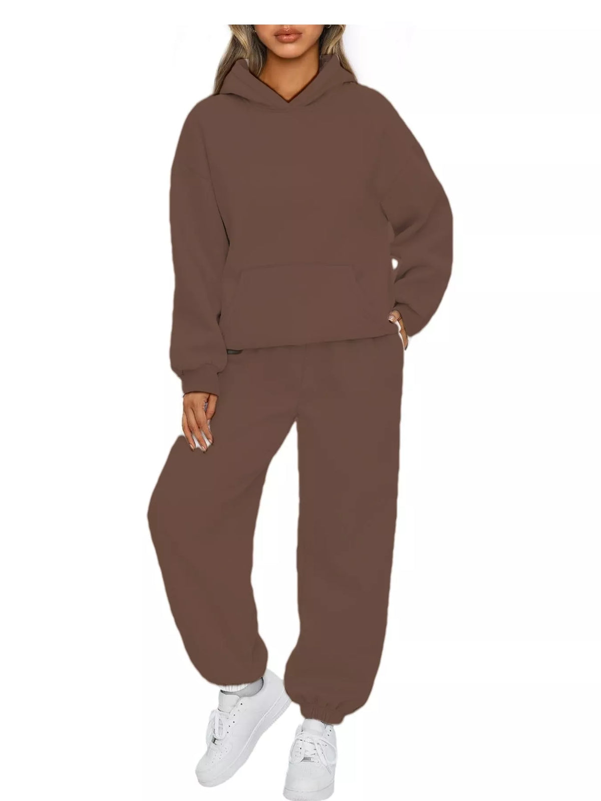Drop Shoulder Hoodie and Jogger Sweatpants Set — front view