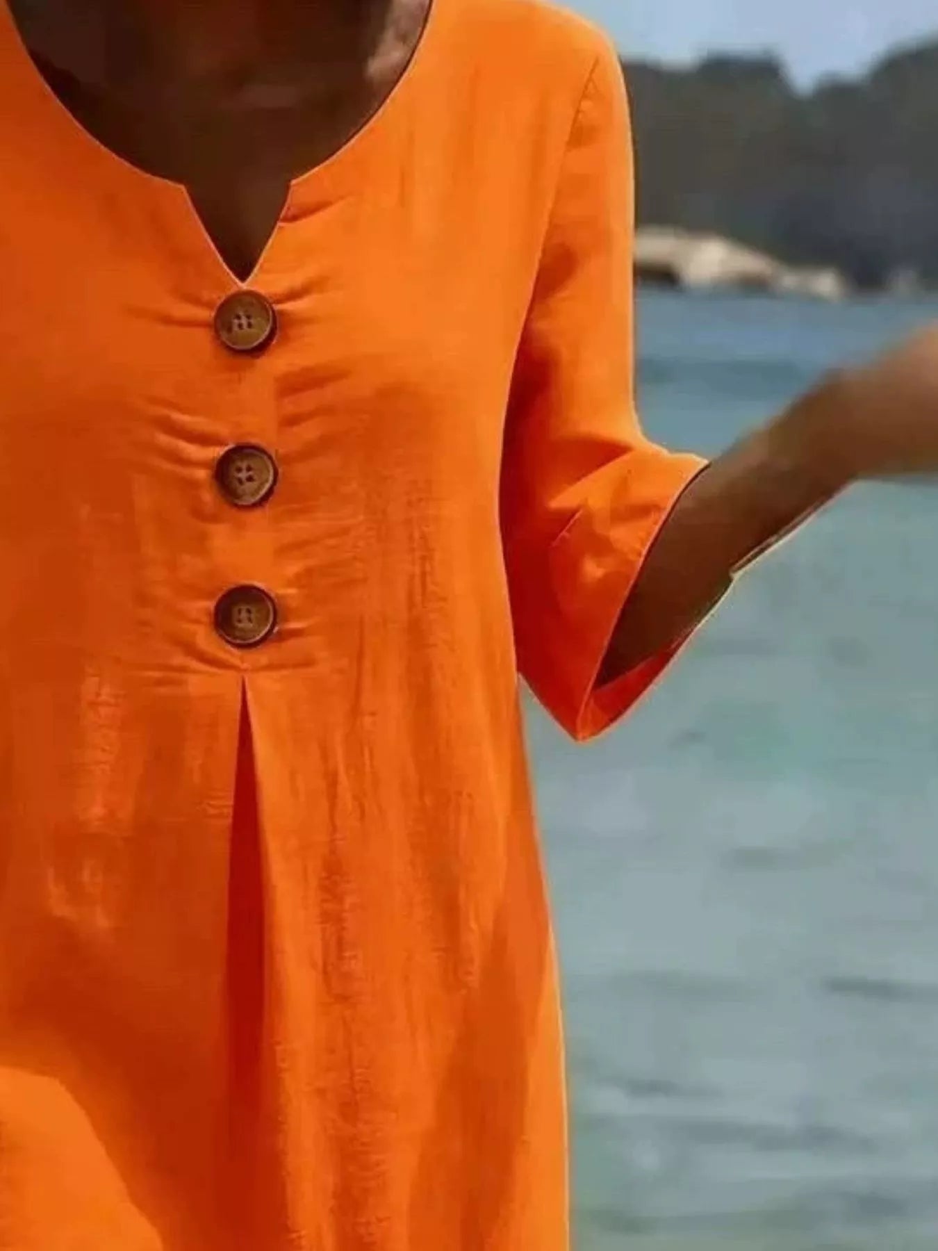 Trendsi Full Size Casual Decor Button Dress with Ruffle Sleeves Plus Size -
