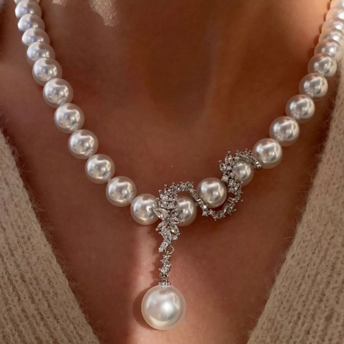 Trendsi Zircon Pearl Necklace -