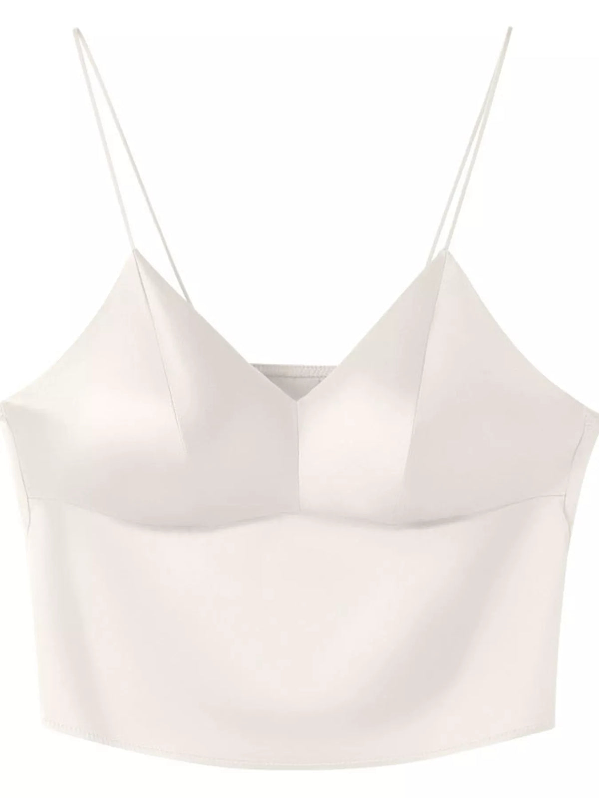 White satin v neck cami, front view