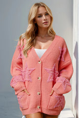 Trendsi Double Take Full Size Button Up Star Pattern Cardigan - Shirts
