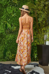 Trendsi Davi & Dani Multi Smocked Bodice Geo Ruffle Strappy Midi Dress -