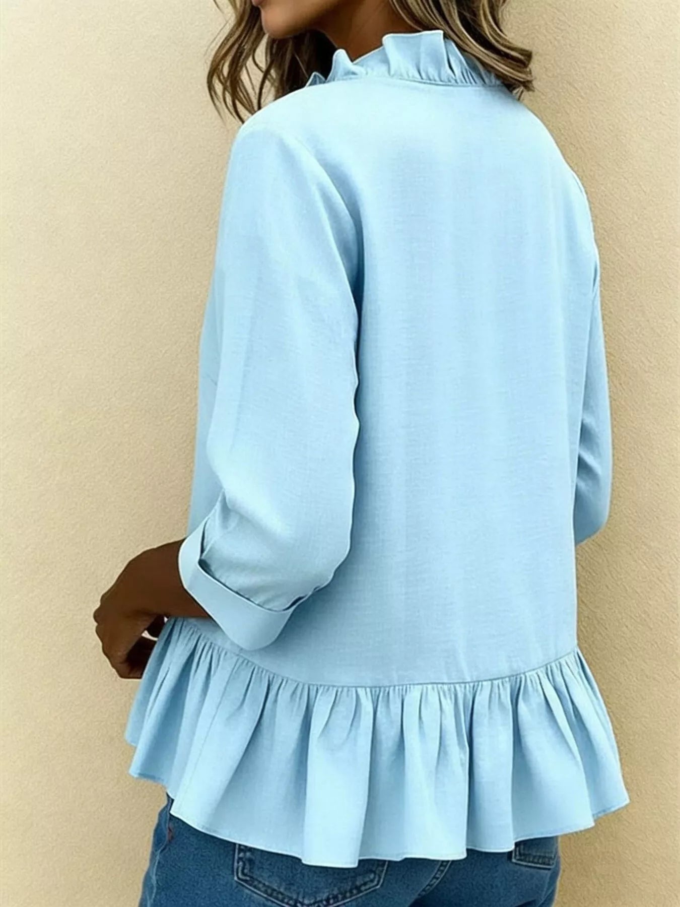 Trendsi Full Size Ruffled V-Neck Long Sleeve Blouse Plus Size -