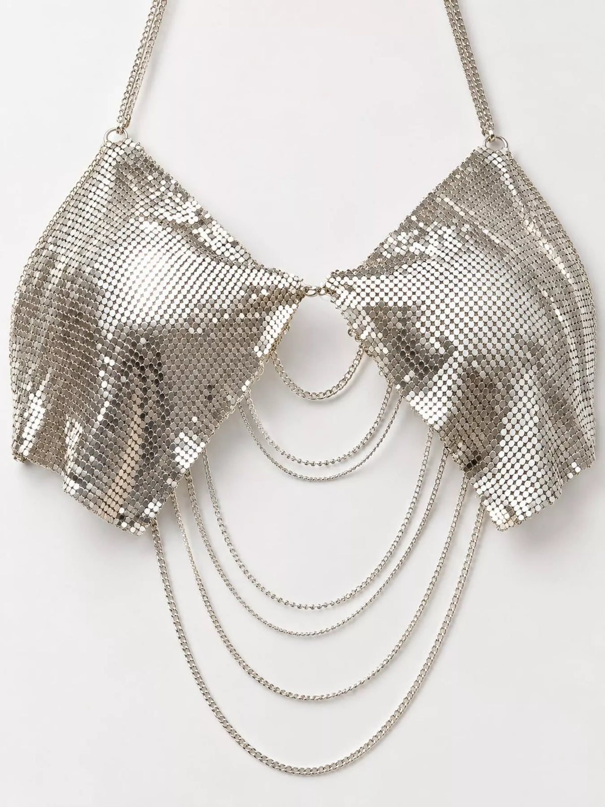 Silver metallic chainmail halter cami top