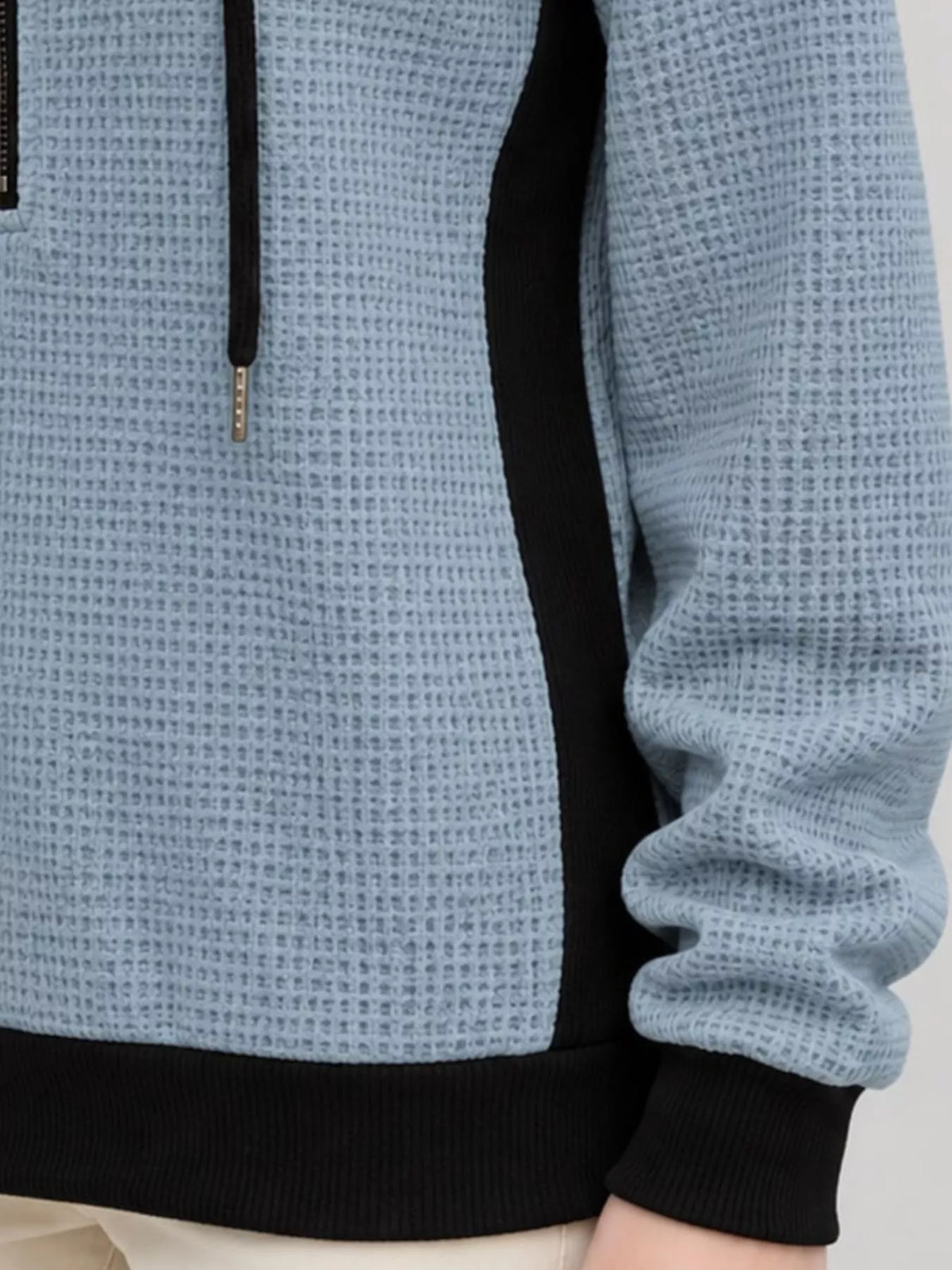 Color-Block Waffle Knit Quarter-Zip Hoodie — construction details
