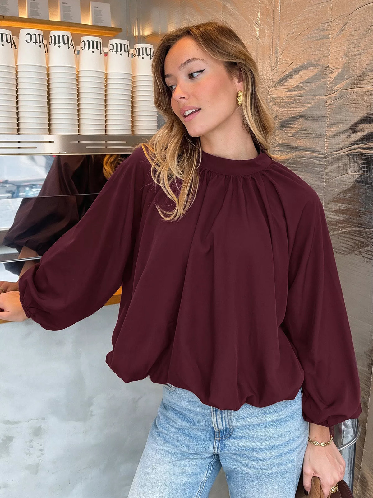 Trendsi Tie Back Balloon Sleeve Blouse -