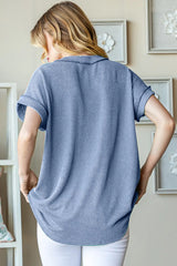 Trendsi Heimish Full Size Front Pocket Short Sleeve Ribbed Top -