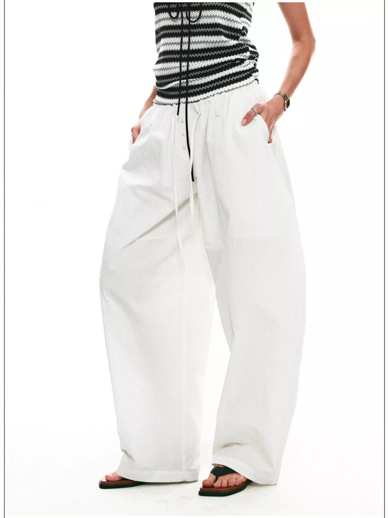 Drawstring wide-leg pants